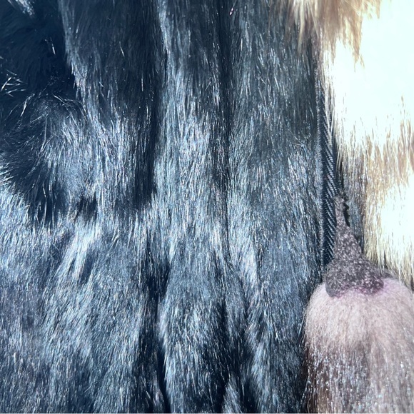 Rabbit Fur Zip Up Mob Wife Fur Coat With Tail Tassels Black M - Picture 8 of 15